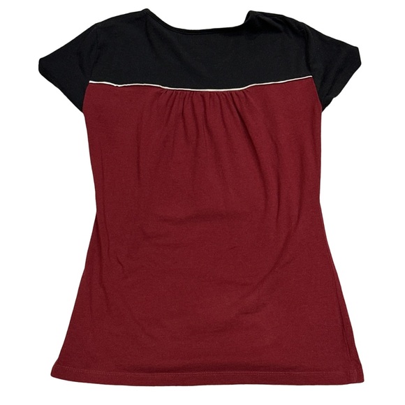 Y2K GEOFFREY BEENE women's black/burgundy cute casual s/s shirt, size xs. - Picture 2 of 2